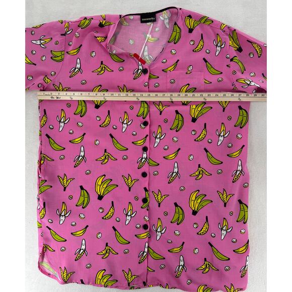 Nooworks Boobie Banana Pink Shirt Dress Shortsleeve Button up 3XL Plus size NWT - Picture 9 of 11